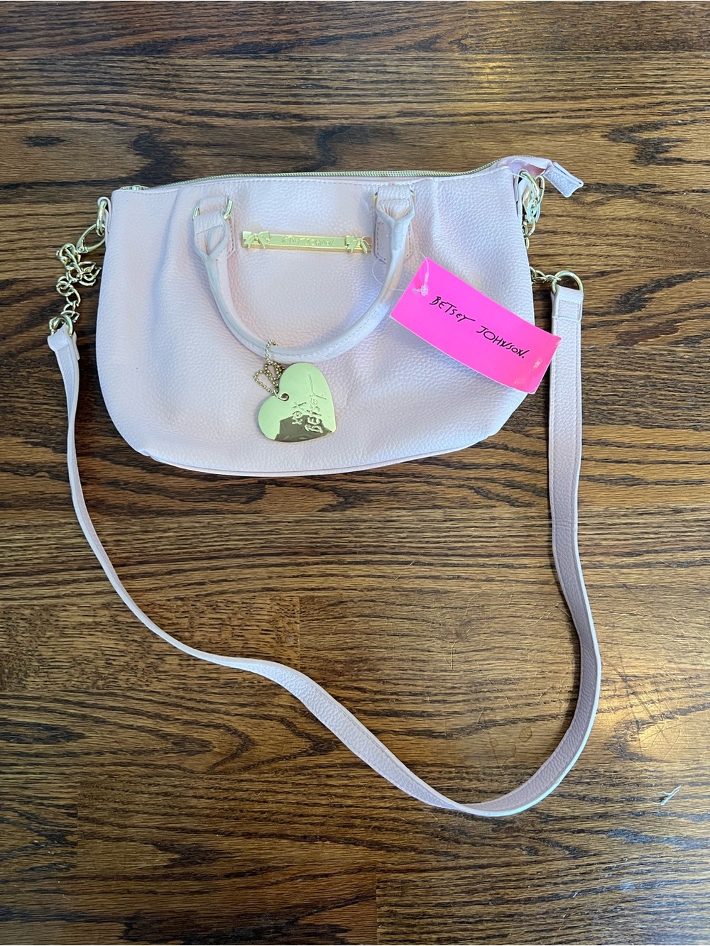 Betsey Johnson Light Pink Crossbody Bag with Gold Heart Charm